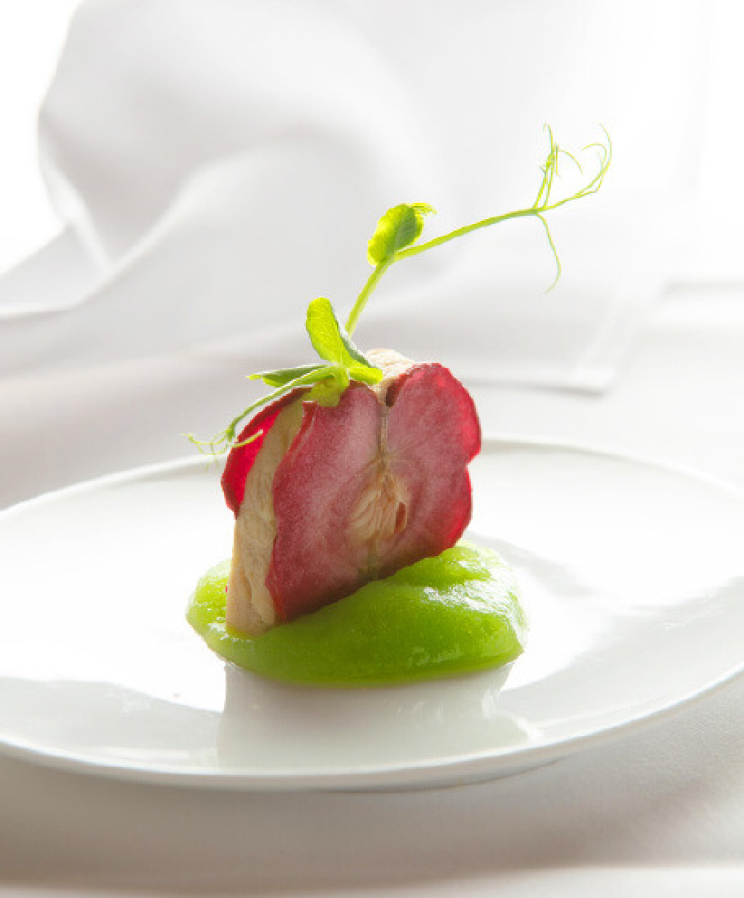 Dalsass classic: Foie gras with apple chips and a green apple sauce. Dalsass classic: Foie gras with apple chips and a green apple sauce.