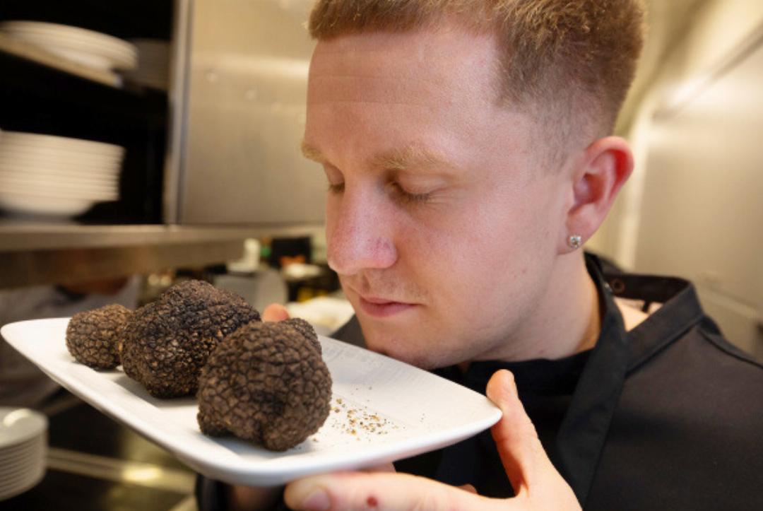 Sascha Spring takes a whiff of the truffles from Thun. Sascha Spring takes a whiff of the truffles from Thun.