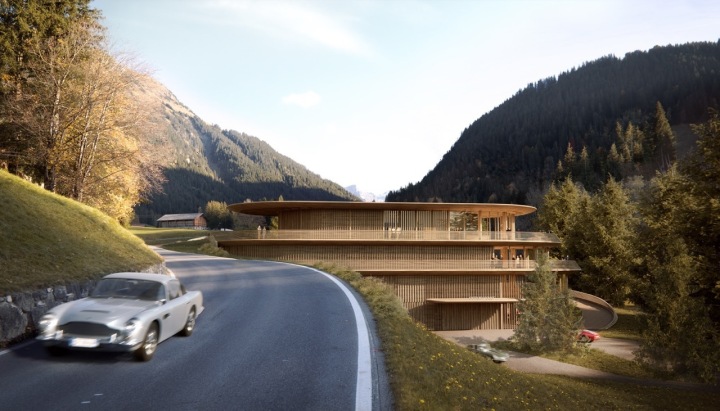 Rendering of the planned Gstaad House: With its flat roof, surrounding ramp and timber faade, the Foster + Partners design is intended to blend harmoniously into the landscape. (Rendering: Foster + Partners)