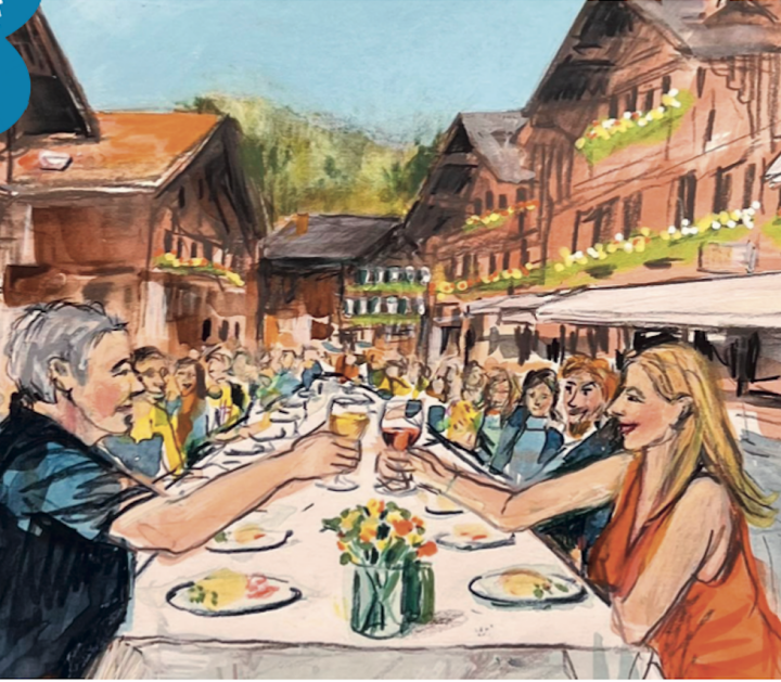 The Saanen Village party, illustration by Theres Rütschi