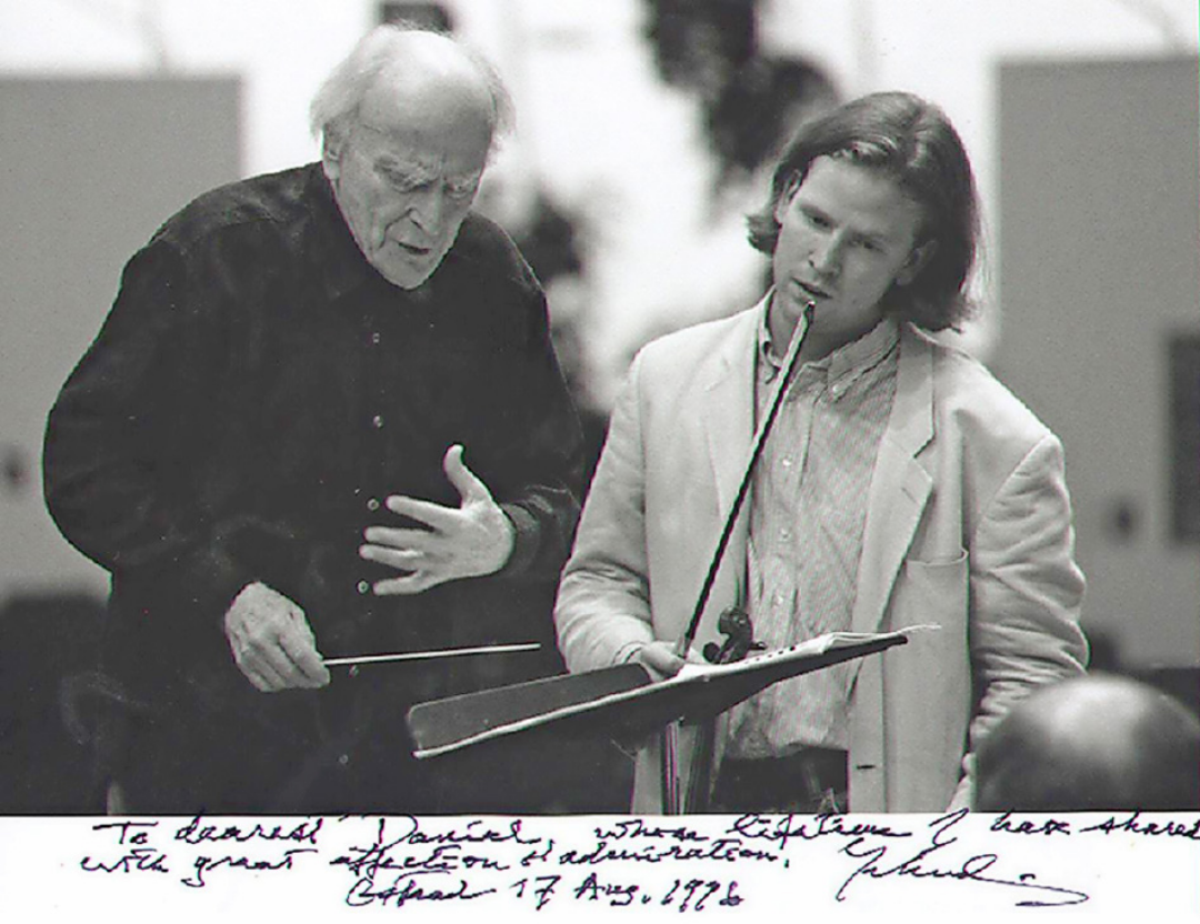 Gstaad, 1996: Daniel Hope and Yehudi Menuhin at a rehearsal for Prokofiev Gstaad, 1996: Daniel Hope and Yehudi Menuhin at a rehearsal for Prokofiev